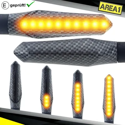 Produktbild von Area1 Motorrad LED Blinker e- carbon, Lauflicht Effekt, M8 Set (2 Stück)