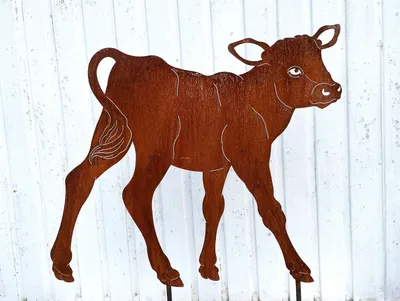 Produktbild von Kuh Kalb 52x56cm Gartenstecker Edelrost Gartendeko Wetterfest Rost Metall Rostfigur Bauernhof
