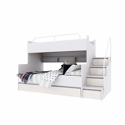 Produktbild von Marlux-Meble Hochbett Kinderbett JSM-3 mit Treppe 80x190 + 120x190 Hochglanz Kinderbetten Funktionsbett Etagenbett Stockbett Kinderhochbett Jugendhochbett (Beige Glanz)