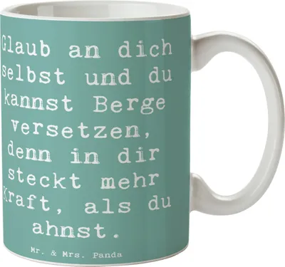 Produktbild von Mr. & Mrs. Panda Tasse Spruch Selbstvertrauen stärken - Meeresbrise - Geschenk, Geschenktasse, Teetasse, wertvoll sein, innere Stärke, Ermutigung, Selbstliebe, Zuversicht