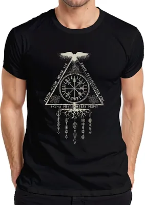 Produktbild von Vegvisir Runenkompass Nordisches Wikingersymbol Odin Rabe Herren T-Shirt, Schwarz, XL
