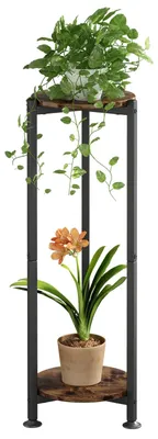 Image de Support à fleurs/à plantes en métal, haut, moderne, support pour plantes d'intérieur pour le salon, le balcon ou le jardin, noir (noir, 2 étages)