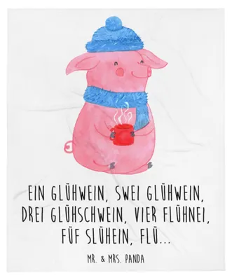 Produktbild von Mr. & Mrs. Panda Kuscheldecke Schweinchen Glühwein - Weiß - Geschenk, Tagesdecke, Couchdecke, Weihnachten, Decke, Spruch, Sofaüberwurf, Weihnachtsmarkt, Betrunken