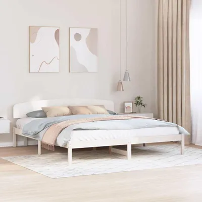 Produktbild von Maison Exclusive - Bettrahmen mit Kopfteil Weiß 180 x 200 cm Massives Kiefernholz