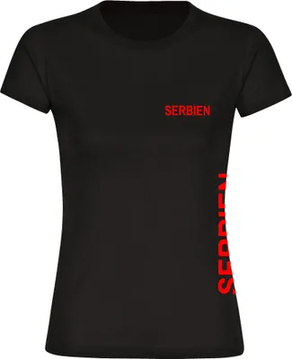 Produktbild von multifanshop Damen T-Shirt - Serbien - Brust & Seite, schwarz, Größe XXL