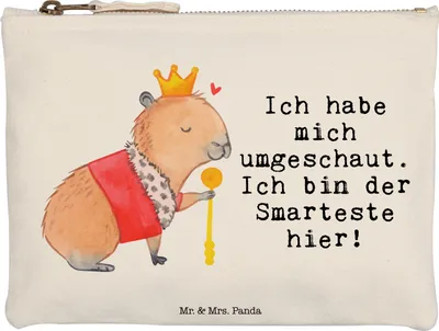 Produktbild von Mr. & Mrs. Panda Kosmetiktasche Capybara König Größe M - Weiß - Geschenk, Pouch, Lustige Sprüche, Schlampermäppchen, beauty case, kosmetiktäschchen, Kulturtasche