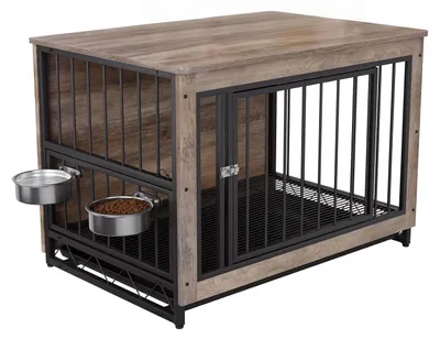 Obrázek produktu pro Dřevěná klec pro zvířata - klec pro psy - klec pro kočky - klec pro domácí mazlíčky - přepravka pro psy - šedá barva - rozměry 93x64x58 cm