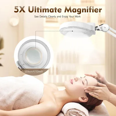Image de Lampe loupe - Modèle sur pied - Pivotante à 180° - Avec roulettes - 2000–82000 lm - Ampoule incluse - Alimentation secteur - Blanc