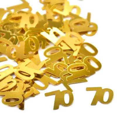 Produktbild von Konfetti für den 70. Geburtstag, goldene Zahlen und Tischdekoration