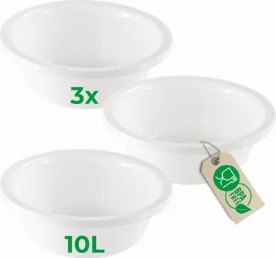 Produktbild von Novaliv 3x Spülschüssel Rund 10L, D40 cm, Weiß, BPA-frei & Spülmaschinenfest – Ideal für Küche und Camping, Rundschüssel, Große Plastikschüssel, Waschschüssel, Kunststoffschüssel, Teigschüssel