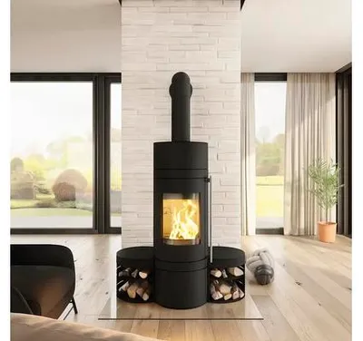 Produktbild von Kaminofen Haas & Sohn Menton RUL Stahl schwarz 5,5 kW mit Holzfach
