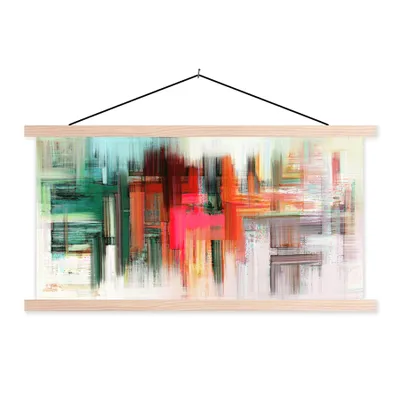 Produktbild von MuchoWow® Textilposter Ölgemälde - Abstrakt 120x60 cm mit holzfarbenen Rahmen - Klemmleiste