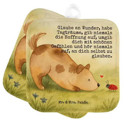 Produktbild von Mr. & Mrs. Panda Topflappen Hund Marienkäfer Design - Weiß - Geschenk, Zuversichtlich, Sprüche, Hunde, Set, Positiv, Mischlingshund, Topfuntersetzer, Kochlappen