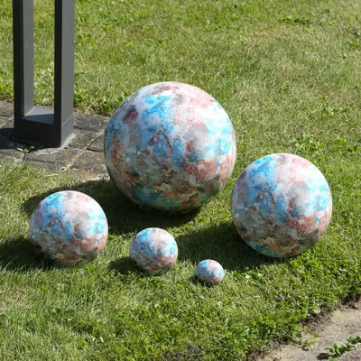 Produktbild von Dekokugel - Edelstahlkugel - Marmoroptik - D: 28cm - grau, blau, rot