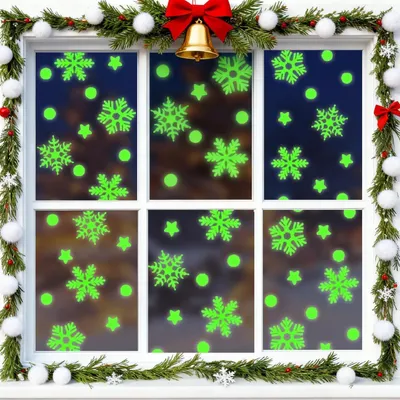 Produktbild von Nachtleuchtende Schneeflocken Fenstersticker Weihnachten PVC 3er Set