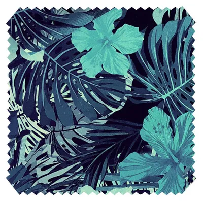 Produktbild von novely® TROPICANA Velours Polsterstoff mit tropischen Palmen - Samtiger Möbelstoff - Pflegeleichte Meterware 1lfm - Farbe: 05 Blau