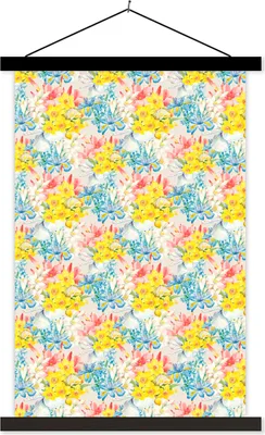 Produktbild von MuchoWow® Textilposter Blumen - Vintage - Farben 40x60 cm mit schwarzem Rahmen - Wanddekorationen