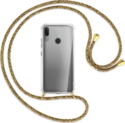 Produktbild von Handykette Backcover-Schutzhülle mit Band (Metall goldfarben) für Motorola Moto E6 Plus - braun+beige