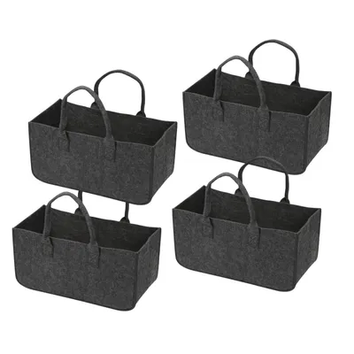 Produktbild von Clanmacy Filztaschen für kaminholz 4 Stück 50 x 25 x 25 cm Dunkelgrau Kaminholztasche Faltbar Filzkorb Kaminholzkorb Einkaufstasche