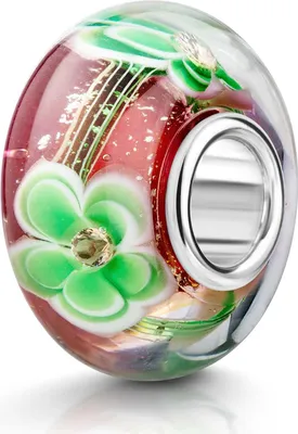 Produktbild von MATERIA by Matthias Wagner Glas Bead rot grün mit Blumen und Zirkonia 56