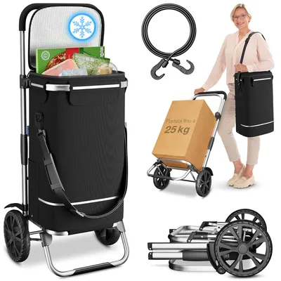 Immagine prodotto di Carrello saliscale ELONEO con vano refrigerante XXL, carrello spesa pieghevole, carrello spesa regolabile in altezza, catarifrangenti, borsa estraibile 43 litri, hackenporsche (carrello saliscale Cool)