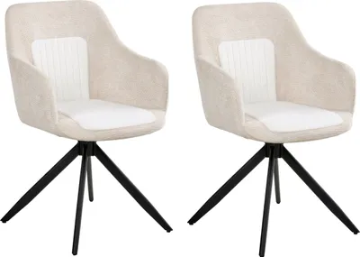 Produktbild von BELIANI Esszimmerstuhl 2er Set Hellbeige Stoff Gesteppt Drehbar mit Armlehnen Schwarze Metallbeine Modernes Design Stuhl für Esszimmer Küche
