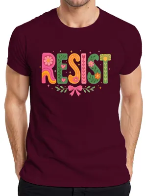 Produktbild von RESIST Groovy Retro Blumen Hippie Feminismus Statement Sarkasmus Herren T-Shirt, Burgundy, XXL