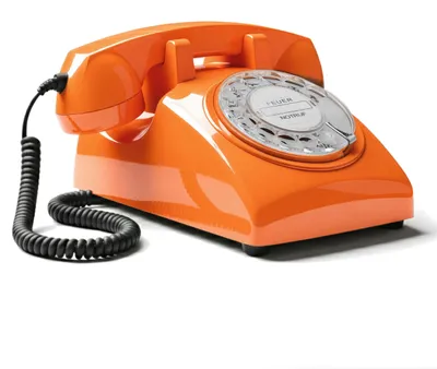 Produktbild von Opis Technology 60s Cable Retro Telefon mit Wählscheibe – Klassisches Festnetztelefon, mechanische Metallklingel & Vintage Design, kompatibel mit modernen Routern (FritzBox etc.) – Orange