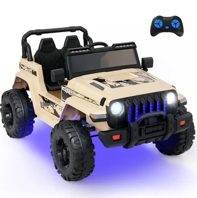 Produktbild von GOPLUS 12V Kinder Elektroauto, Kindefahrzeug mit 2,4 GHz Fernbedienung, Softstart, Scheinwerfer & Rücklicht, Kinderauto mit Startsound, Hupe, Khaki