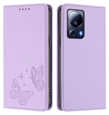 Produktbild von Lederhülle für Xiaomi 13 Lite, Schmetterling Prägung Leder Brieftasche Schutzhülle mit Ständer Violett