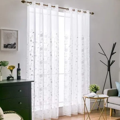 Imagen del producto de Cortina translúcida Ibzoa® con estampado floral, con ojales | 100% poliéster, 175 x 140 cm, juego de 2 unidades, permite el paso de la luz, elegante decoración para ventanas