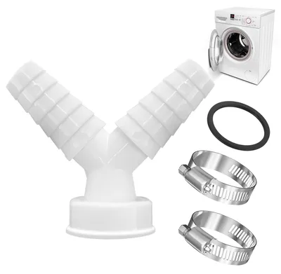 Ablaufadapter Y-Verteiler für Waschmaschine, 2 Schlauchschellen, Ø20-32 mm