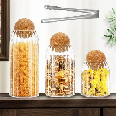 Obrázek produktu pro Skleněné dózy 3-pack - kuchyně, spíž, čaj, káva, cukr, mouka, koření