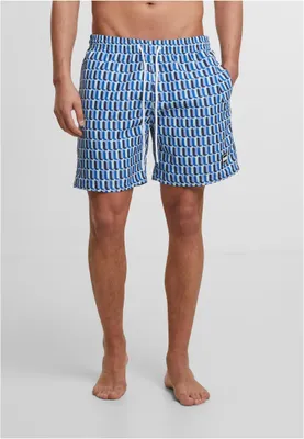 Productafbeelding van Heren zwemshorts van Urban Classics, model "Pattern", blauw met retroprint - maat 3XL