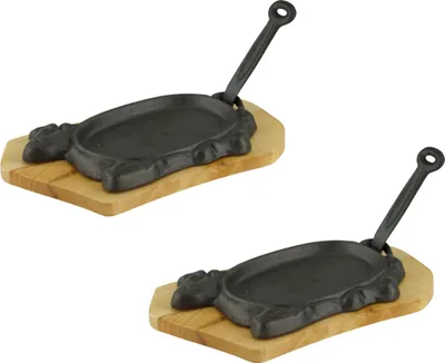 Immagine prodotto di Padella in ghisa a forma di manzo con sottopentola in legno 2 pezzi in un set
