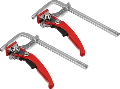 Two red and silver clamps are shown against a white background.