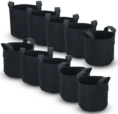 Produktbild von Intirilife 10x Vlies Pflanzsack in 38 Liter - 10 Gallon - 40 x 30 cm – Pflanzen Übertopf aus Vliesstoff mit Tragegriffen für Garten, Gewächshaus uvm. – Pflanzkübel Pflanzgefäß Pflanzbeutel