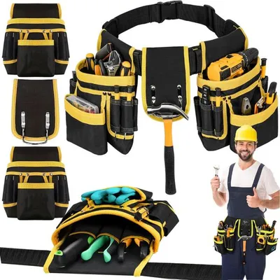 Image de Ceinture à outils multifonctionnelle avec 22 poches et un porte-marteau