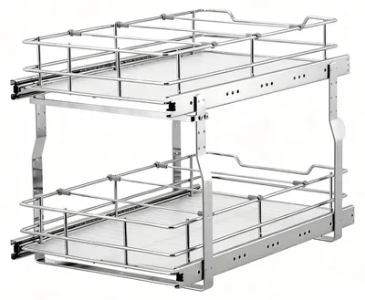 Produktbild von Küchenschrank Auszugskorb - Metall Drahtkorbschublade - 2 Ebenen - Edelstahl - Teleskopschienen - 35x53 cm