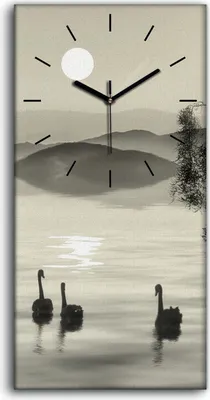 Produktbild von Wandbild Leinwand Bilder Wanduhr 30x60 Gemälde See Baum Tier Vogel Schwäne Kunst - schwarze Hände