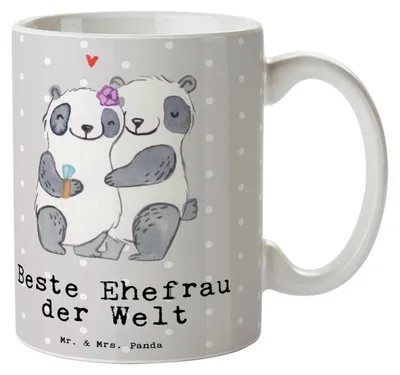 Produktbild von Mr. & Mrs. Panda Keramiktasse Panda Beste Ehefrau der Welt - Grau Pastell - Geschenk, Lebensgefährtin, Tasse, Pott, Becher, Kaffeetasse, Freundin, Geschenkidee, Teetasse