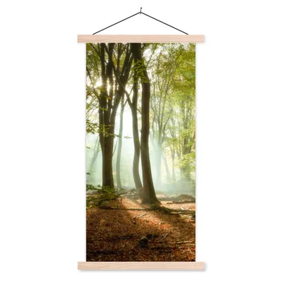 Produktbild von MuchoWow® Textilposter Wald - Sonne - Jahreszeiten - Landschaft 40x80 cm mit holzfarbenen Rahmen - Wohnzimmer