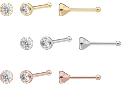 Produktbild von Nasenpiercing, Nasenstecker 14/18 Karat Gold Nasenstecker Pin RUNDER MOISSANIT