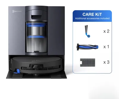 Imagen del producto de Ecovacs DEEBOT X11S OMNICYCLONE CARE KIT, color , para el mercado europeo. Robot aspirador sin bolsa, de forma redonda, con bolsa para el polvo de 0,25 litros, con base de carga y sistema de purificación