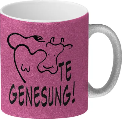 Produktbild von KUHte Genesung Glitzer-Kaffeebecher mit Kuh Motiv in pink