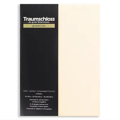 Produktbild von Traumschloss Premium Edel-Jersey Spannbettlaken 180-200 x 200-220 cm creme 165g/m², 95% gekämmte Mako Baumwolle, 5% Elasthan