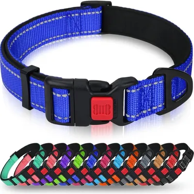 Immagine prodotto di Collare per cani in neoprene e nylon, blu scuro, taglia XL (45-70 cm), regolabile e riflettente