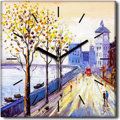 Produktbild von Coloray Uhr auf Leinwand 30x30 cm Wand Uhr Dekoration Wohnzimmer Segeltuch schwarze Hände -London. Herbstlandschaft