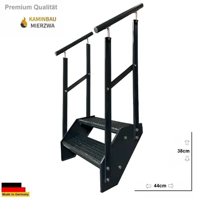 Obrázok produktu pre Mriežkované oceľové schodisko 2 stupne pozinkované a antracitovo práškovo lakované + zábradlie na oboch stranách - (d x š x v) 44 cm x 60 cm x 38 cm