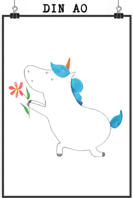 Produktbild von Mr. & Mrs. Panda Bild Einhorn Blume DIN A0 - Weiß - Geschenk, drucke, Wandbild, wanddeko, Plakat, Einhörner, Ehe, Pärchen, Heiraten, Posterdruck, Liebe, Unicorn
